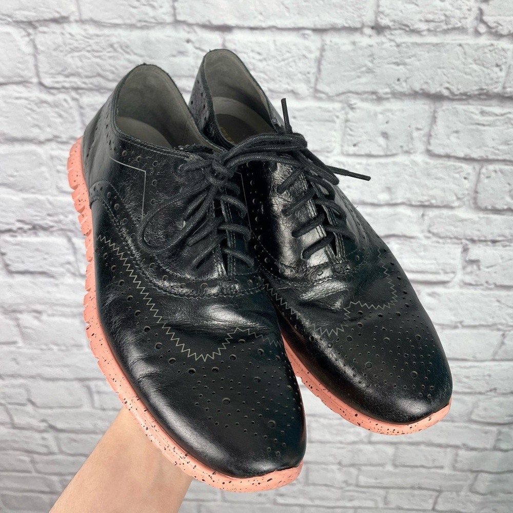 Cole Haan Grand Os Black Leather WingTip Shoes Size 8